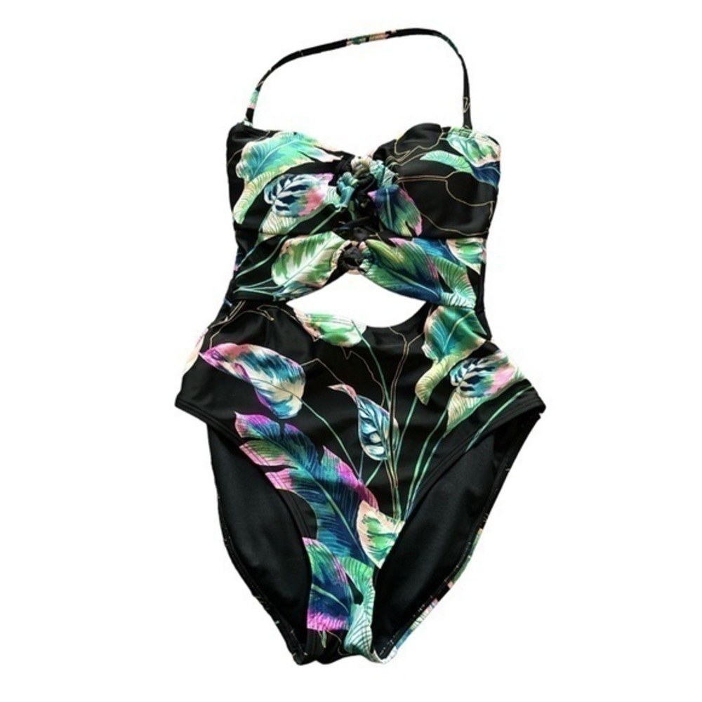 Sweetheart Hulu Honey Black Sexy Floral Swimsuit Size Small GUC #1153